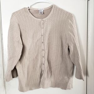 Old Navy Cable Knit 3/4 Sleeve Cropped Cotton Blend Stretch Cardigan Tan SZ XXL